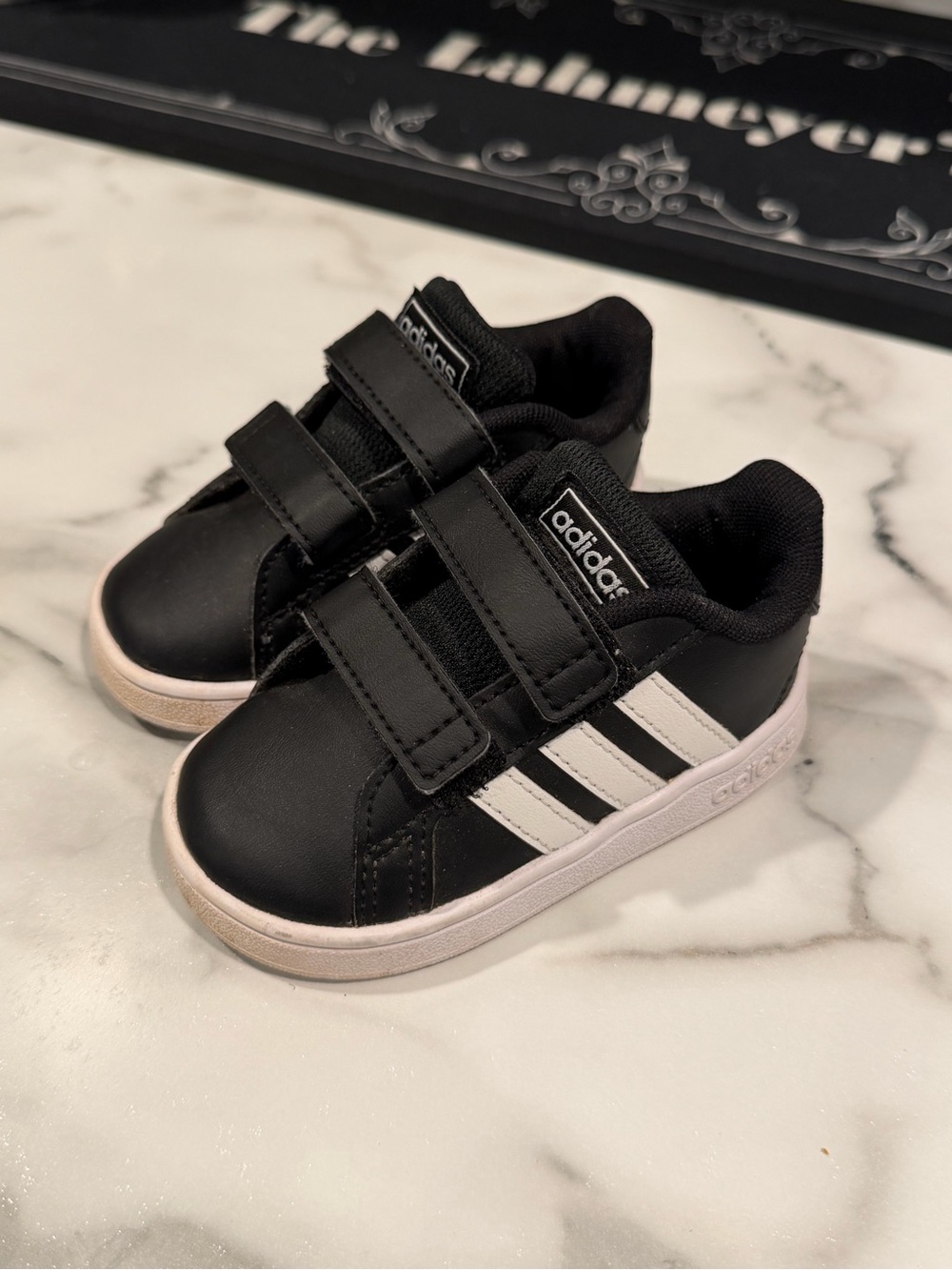 adidas toddler Black & White Velcro Sneakers